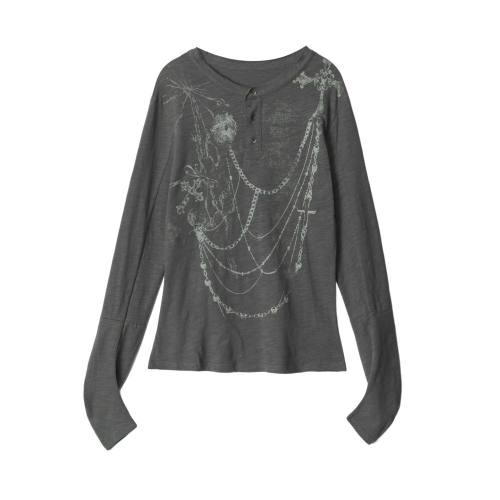 

HeyHenry Women s American Retro Henley Long Sleeve T-shirt, Spicy Girl Print, Spring 2026 Collection Medium темно-серого