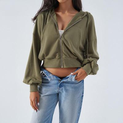 Kadın Sonbahar ve Kışlık Günlük Bol Düşük Omuz Fermuarlı Hırka Bm Kapüşonlu Sweatshirt Ceket