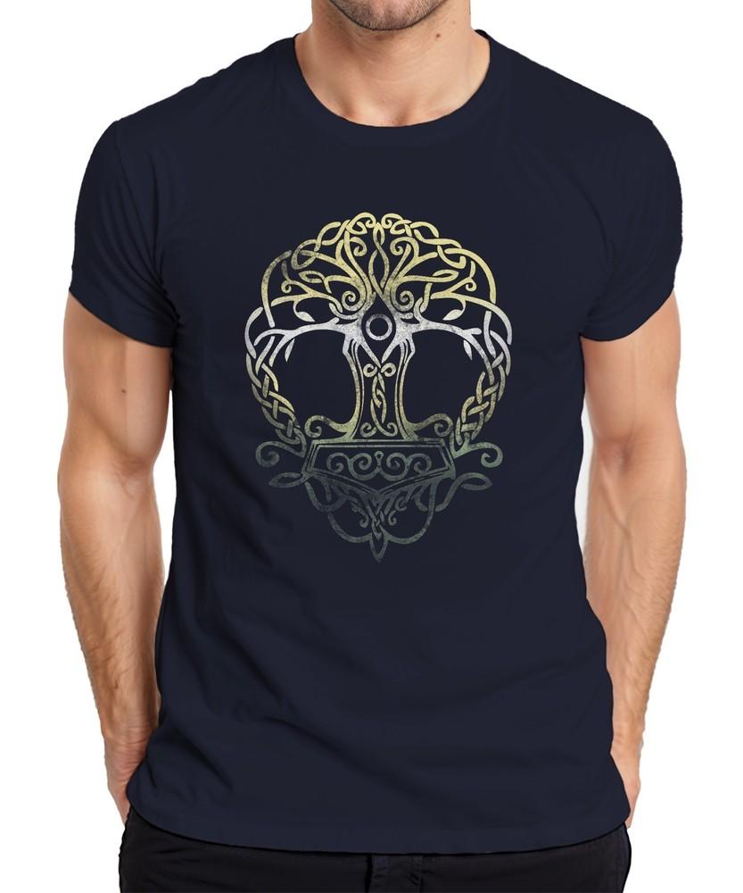 Thorhammer Viking Yggdrasil Tree Of Life Celtic Knot Runes Unisexs TShirt S