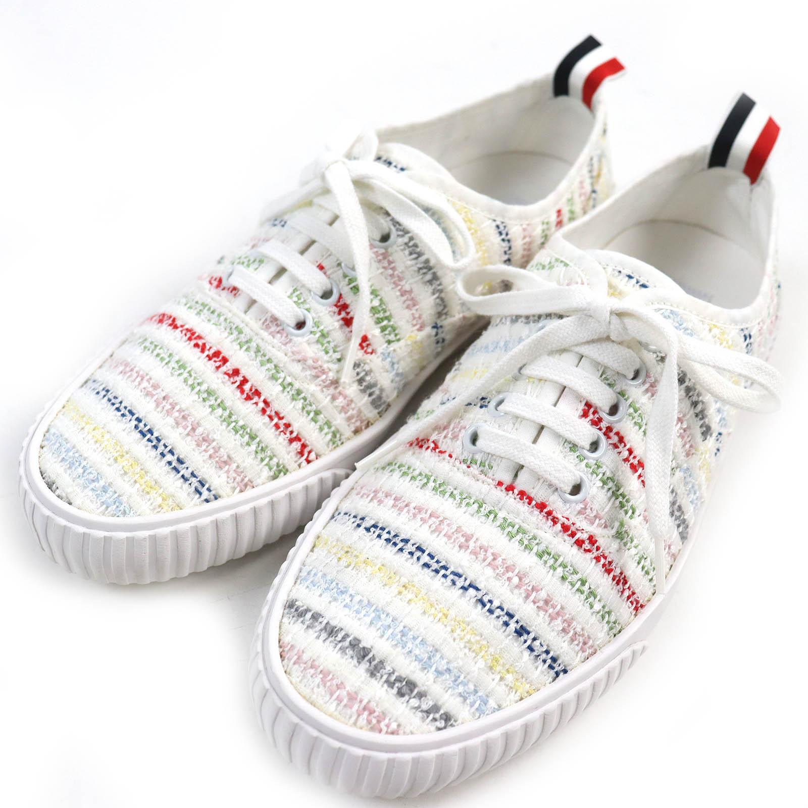 Great THOM BROWNE Low cut sneakers tweed lace up White multicolor mens 8 Used