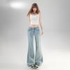 Women's Low Rise Flare Jeans Loose Bootcut Light Blue Denim Pants Two Length High Stretch Summer Casual Trousers