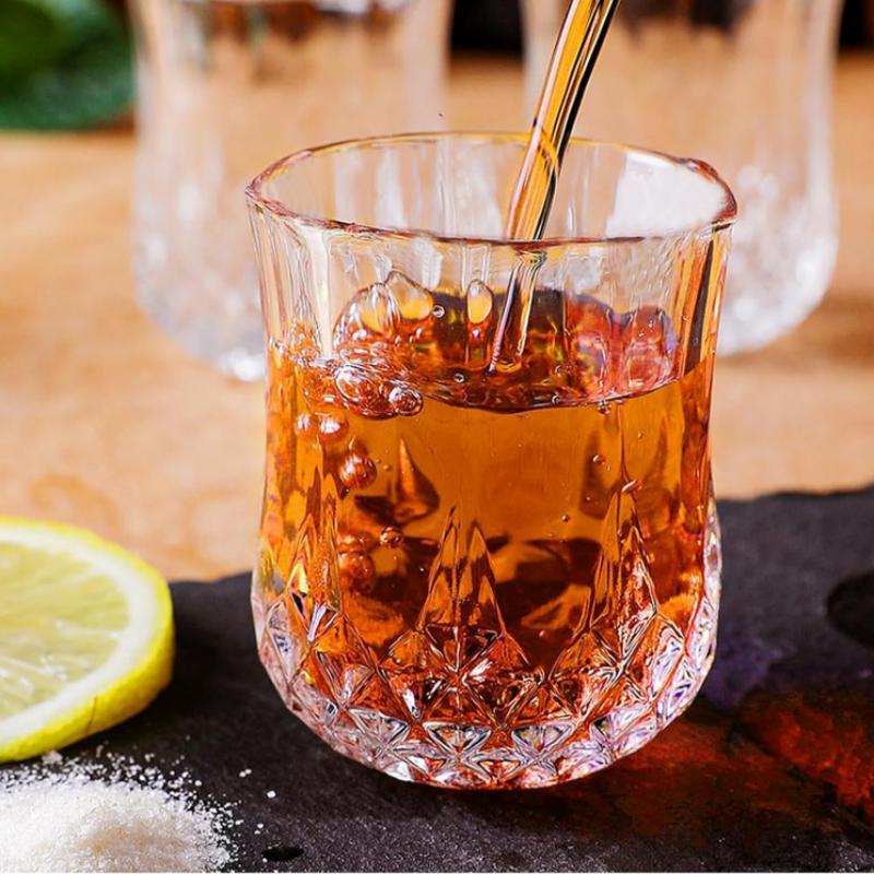 Diamond Textured Liquor Glass Set 6Pcs 90ml Retro European Style Stripe Plastic Cups for Daily Use Home Bar Holiday Party