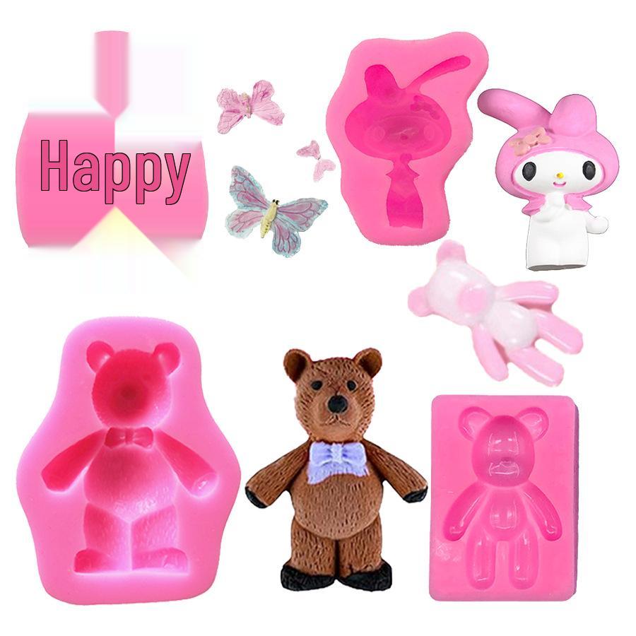 Three-Link Bow Tie Bear & Rabbit Silicone Mold for Chocolate Cake Decorating