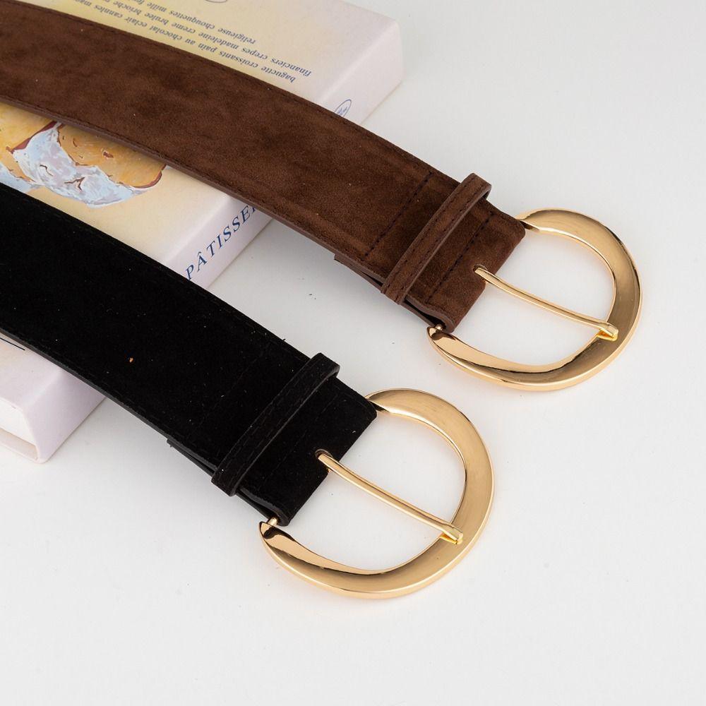 Retro Luxury Design Suede Leather Wide Belt Trendy Casual Pin Buckle Waistband Versatile Trouser Dress Belts For Women