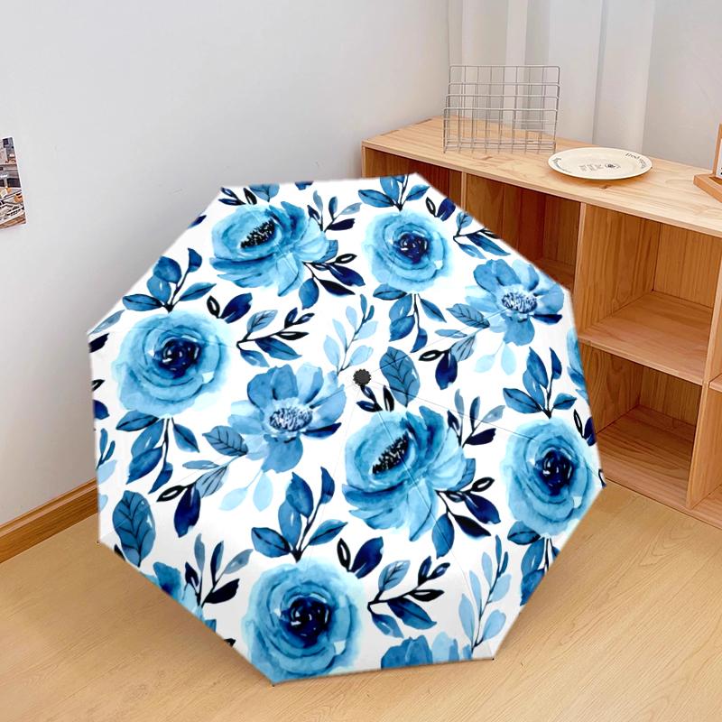 

1PC Elegant flowers Rose Umbrella Portable Folding Umbrella Iron Frame Hole Bone Structure Outdoor Home Umbrella