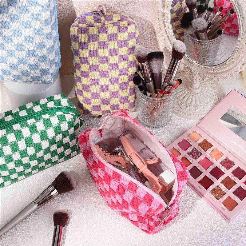 Premium-12 Pcs Checkered Makeup Bag Cosmetic Bag Bulk Makeup Pouch Personalize Travel Toiletry Bag Organizer Cute Makeup Brushes