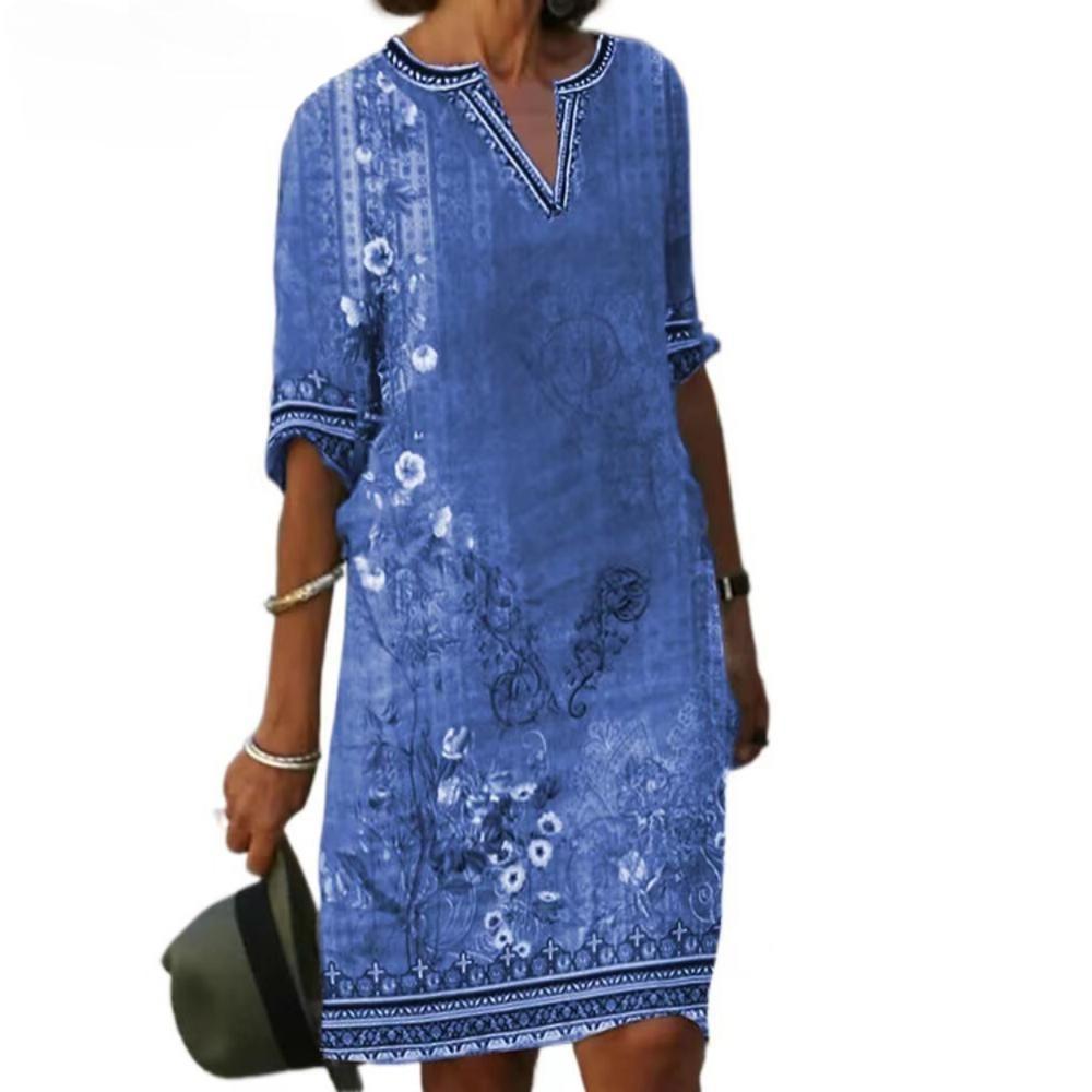 EastRogue Women Sexy V Neck T-Shirt Dress Summer Women Short Sleeve Top Women Slim Midi Dress Beach Skirt Print Dress Casual Dress