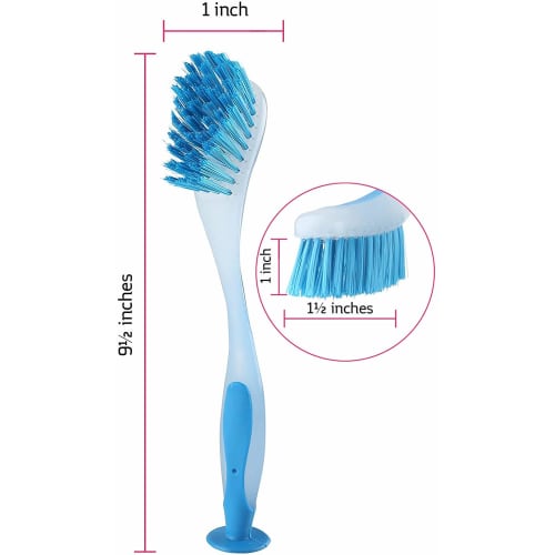 Klickpick Home Dish Scrubber Brushes, Assorted Colors, Soft Long Handle Scrub Brush with Suction Cup, Multi-Purpose Cleaning Scrub Brush, Set of 3, Re
