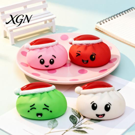 Stress Reduction Gadget Cartoon Expression Dumpling Squeeze Toy Santa Hat Steamed Bun Fidget Ball Relief Dough Relaxation Decompression Tool Kids