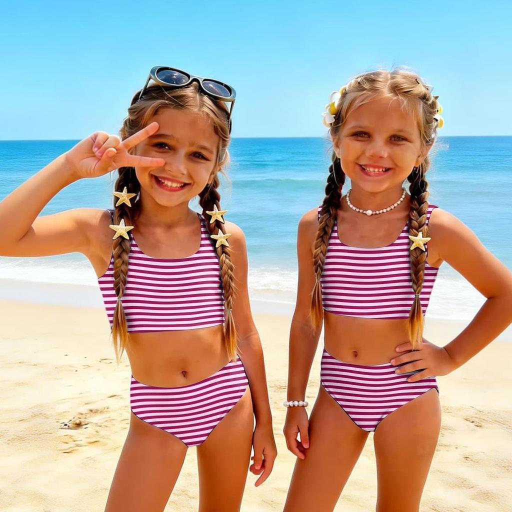 Dívčí dvoudílný plavkový set Bikini Letní ležérní tílko a kalhotky Pruhovaný potisk Plavky pro děti na pláž a k bazénu