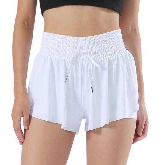 Women Sports Skort Elastic High Waist Adjustable Drawstring Sport Shorts Solid Color Yoga Fitness Shorts