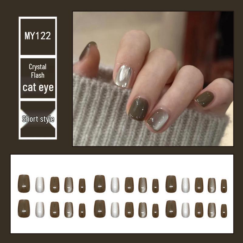 

Pearl Crystal Flash Cat Eye Nail Art - 30 Versatile Dark Short Whitening Nail Stickers