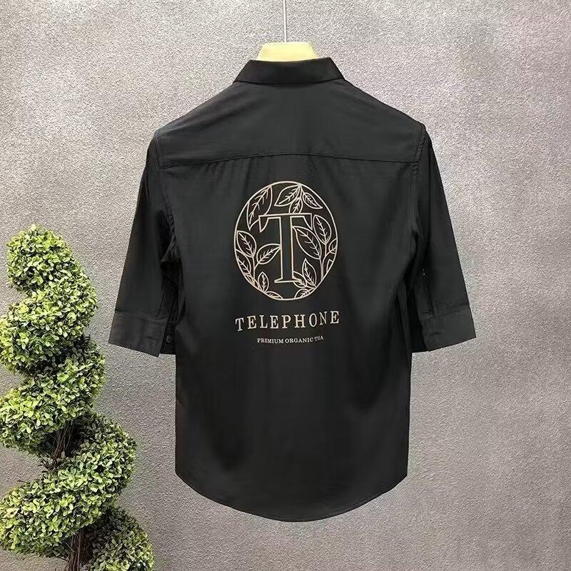 Pánský pruhovaný top na jaro a léto, chladivý, prodyšný, business, na dojíždění, košile s krátkým rukávem a límečkem