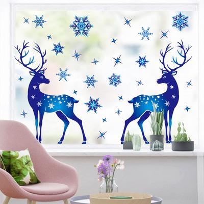 Decorações de natal floco de neve adesivos decoração da janela de vidro adesivos natal azul floco de neve elk adesivos eletrostáticos