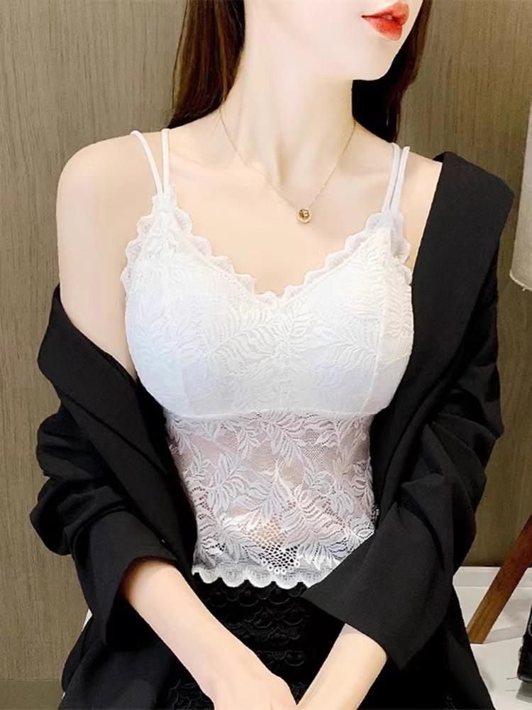 Damen Spitze Rückenfrei Überkreuz Camisole Mit Gepolstertem Halt Für Frühjahrsmode