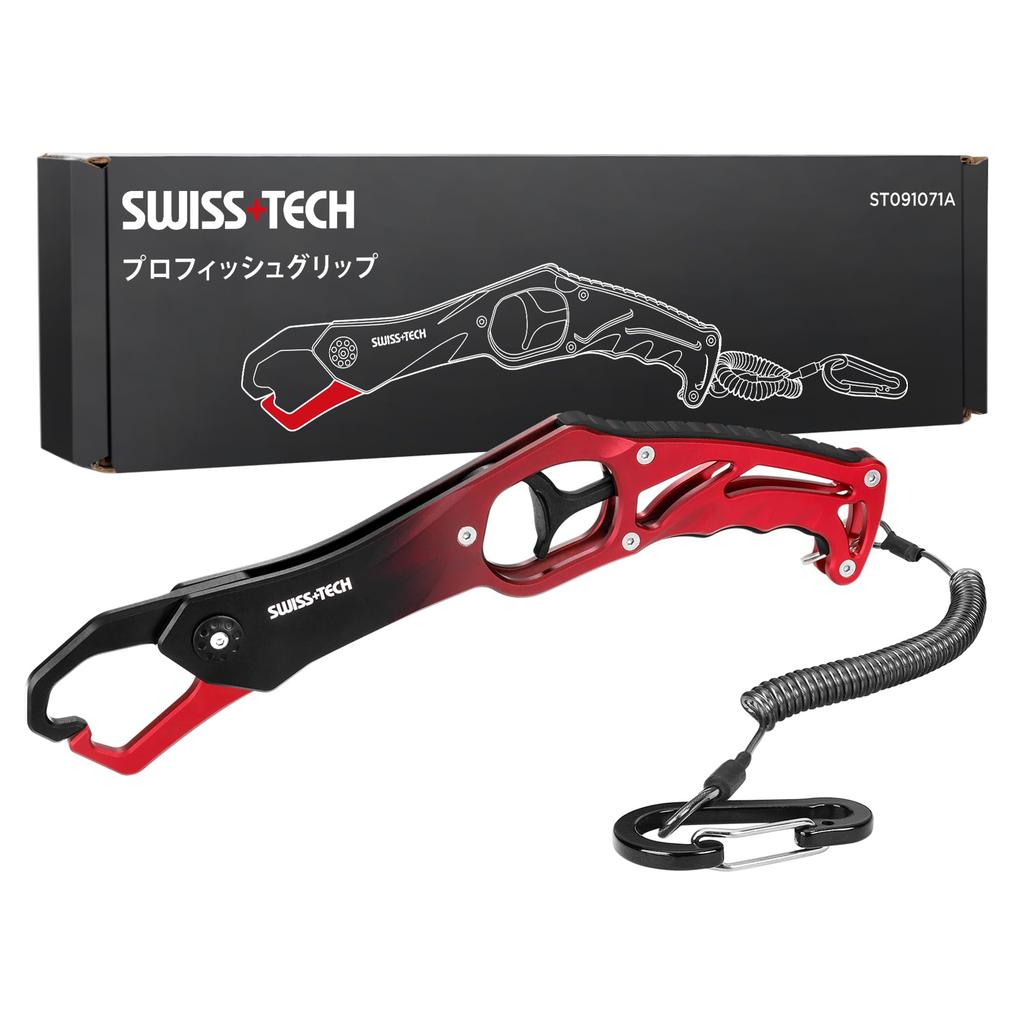 SWISS+TECH Fish Grip, Fish Catcher, Rust-Resistant Aluminum Alloy Fishing Grip, 20kg Weight Capacity, Lightweight and Compact, Includes Rope and