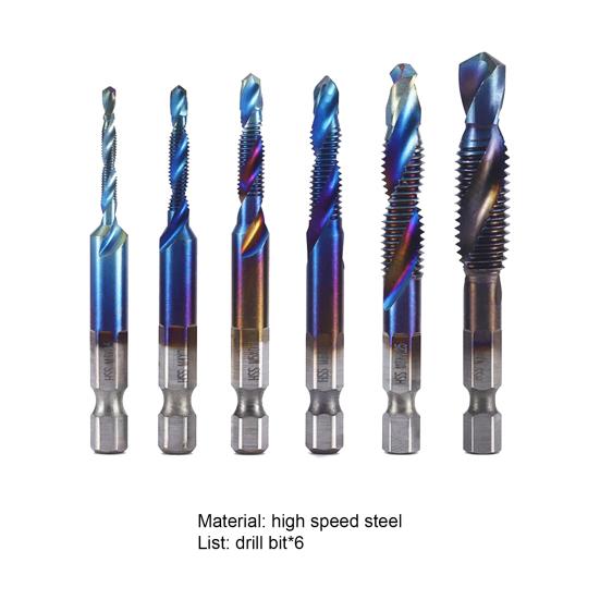 6Pcs/Set Tap Drill Bit Strong Toughness High Efficiency Wear-resistant Multifunctional Hexagon Tile Drill Bit for Plastic