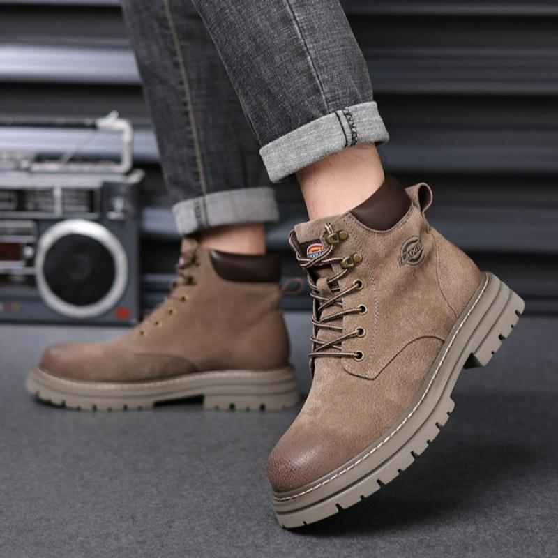 Men's Boots Outdoor Casual Shoes Fashion Leather Platform Male Ankle Boots High Top Work Men Shoes Lace-up Boots