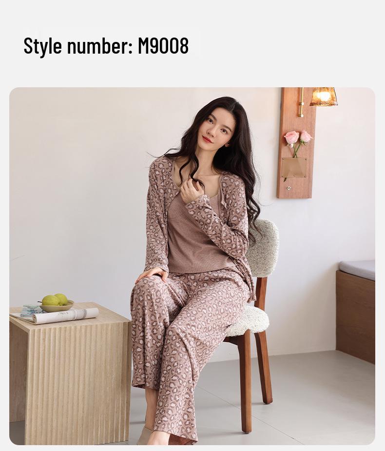 Women's Autumn/Winter Modal Pajama Set: Long Sleeve, Long Pants, Chest-Pad Camisole, 3-Piece Casual Homewear.