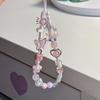 Charm Pink Butterfly Love Heart Mobile Phone Chain For Iphone Girl Women Jewelry Strap Beaded Lanyard Hanging Cord Bracelet