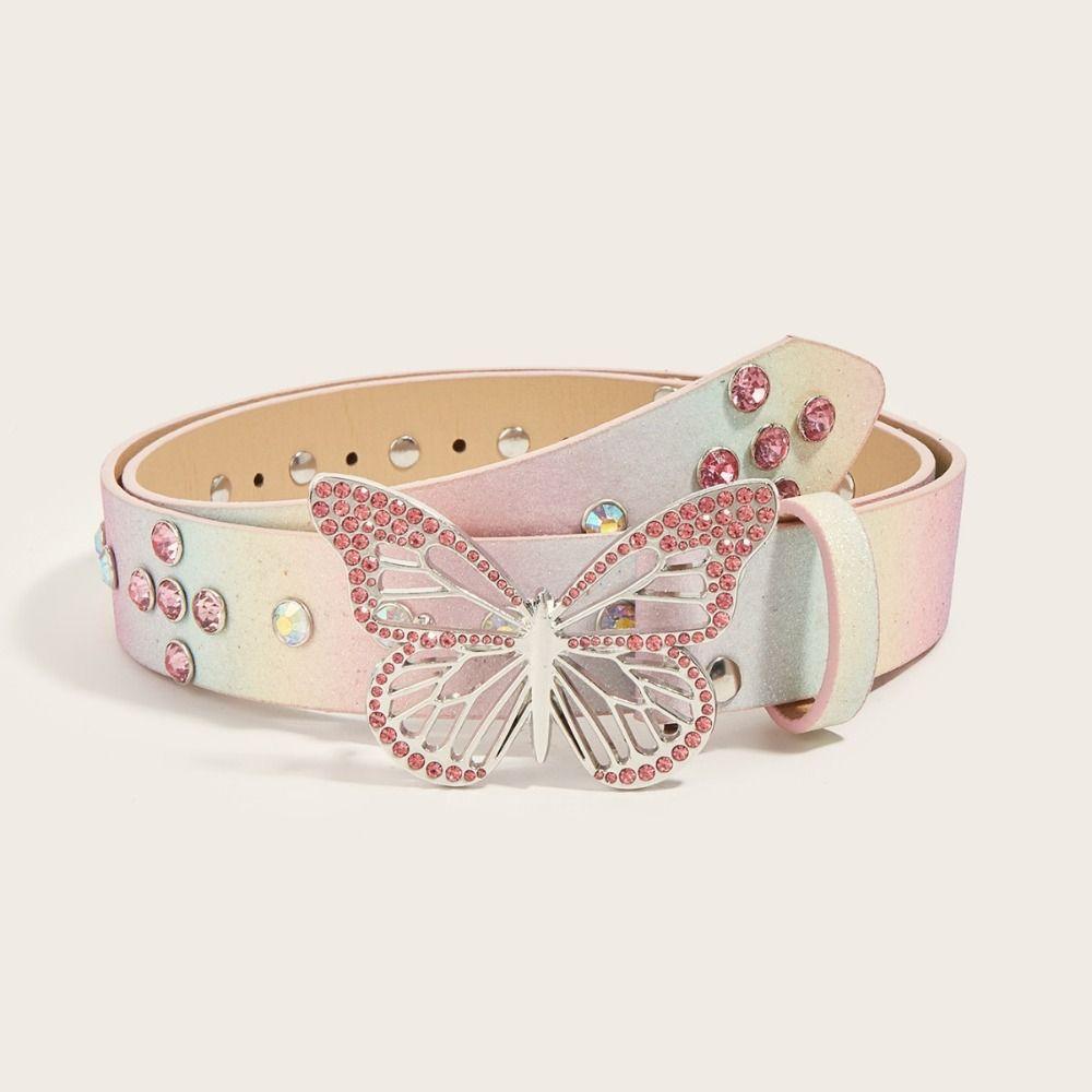 Punk Butterfly Waistbands Adjustable Waist Belt Creative PU Leather Waist Belt  Trouser
