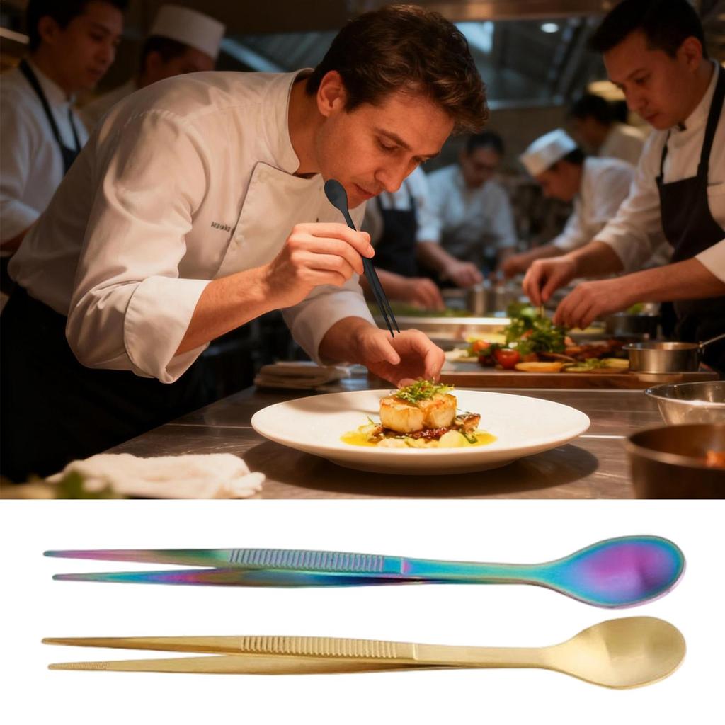 2 In 1 Stainless Steel Tasting Spoon Tweezers Dualed Function For Party Kitchen Accessories Chef Cooker Spoon Gadget
