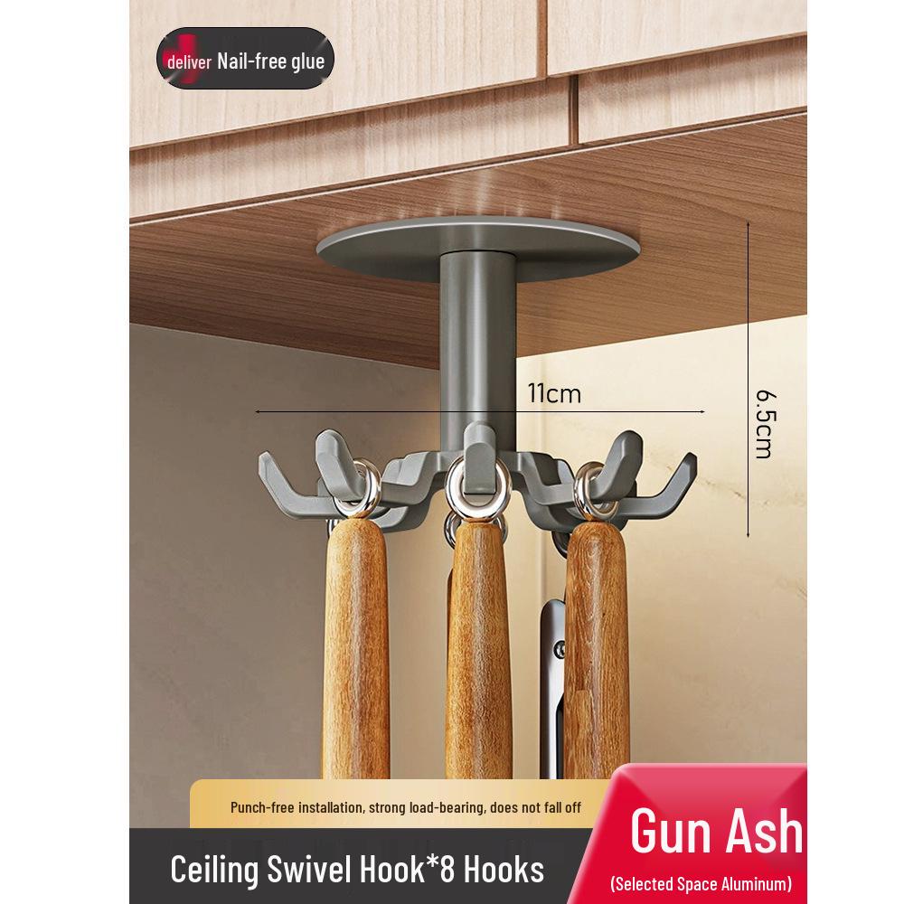 Rotating Kitchen Utensil Holder with Hanging Hooks and Drain Rack