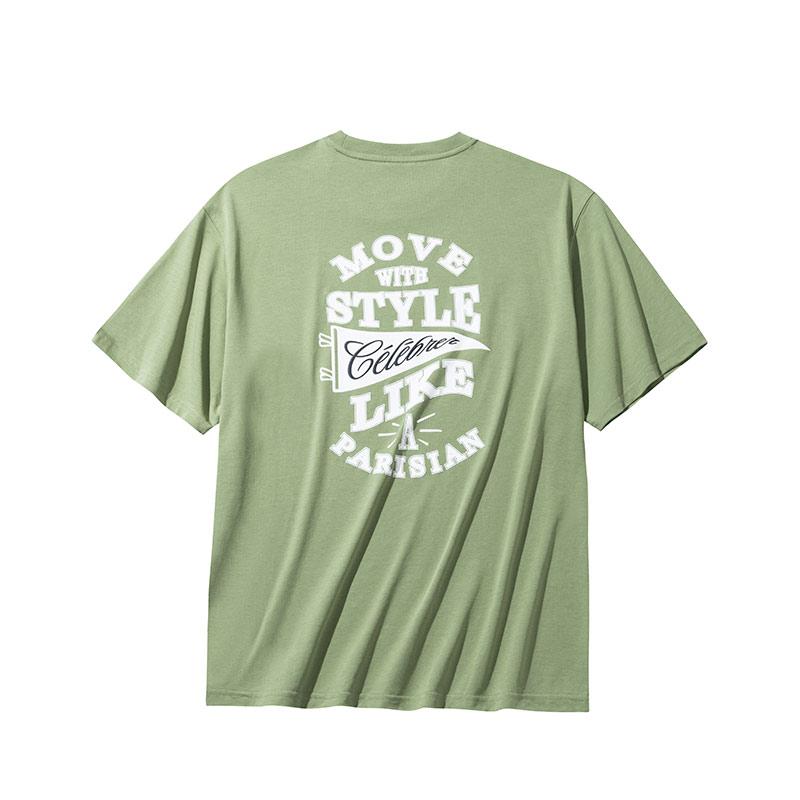 Anta Lifestyle Series Retro Casual Letter Print Round Neck Loose Short Sleeve T-Shirt Men Tops Gray Green 152438111-3