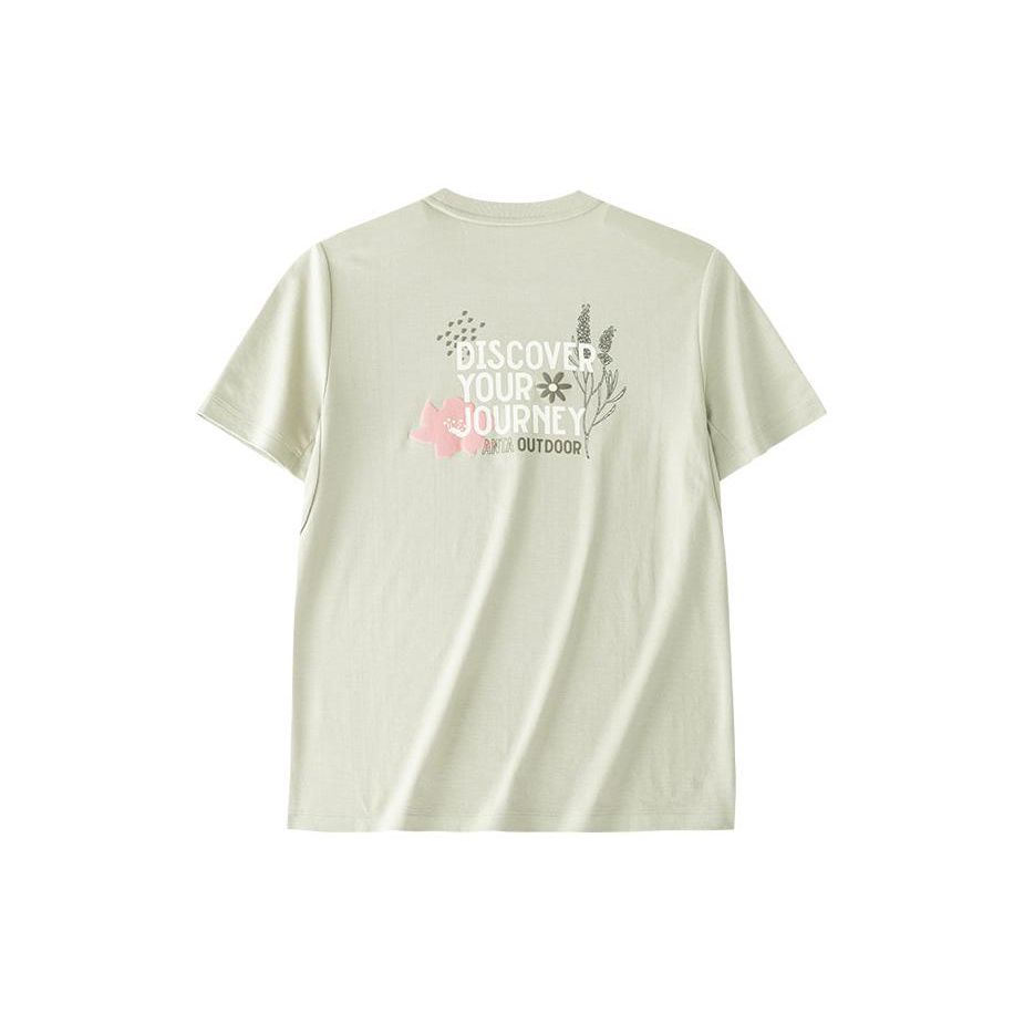 Anta Outdoor Series Printed Letter Crew Neck Pullover Short Sleeve T-Shirt Women Tops Smoke-Grey 162426106-2