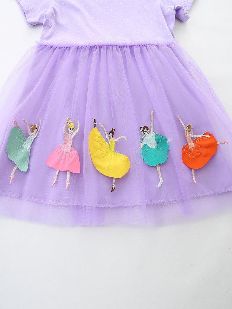European Style Embroidered Princess Dresses for Girls - Knitted Cotton with Mesh Skirts for Small and Medium Children.