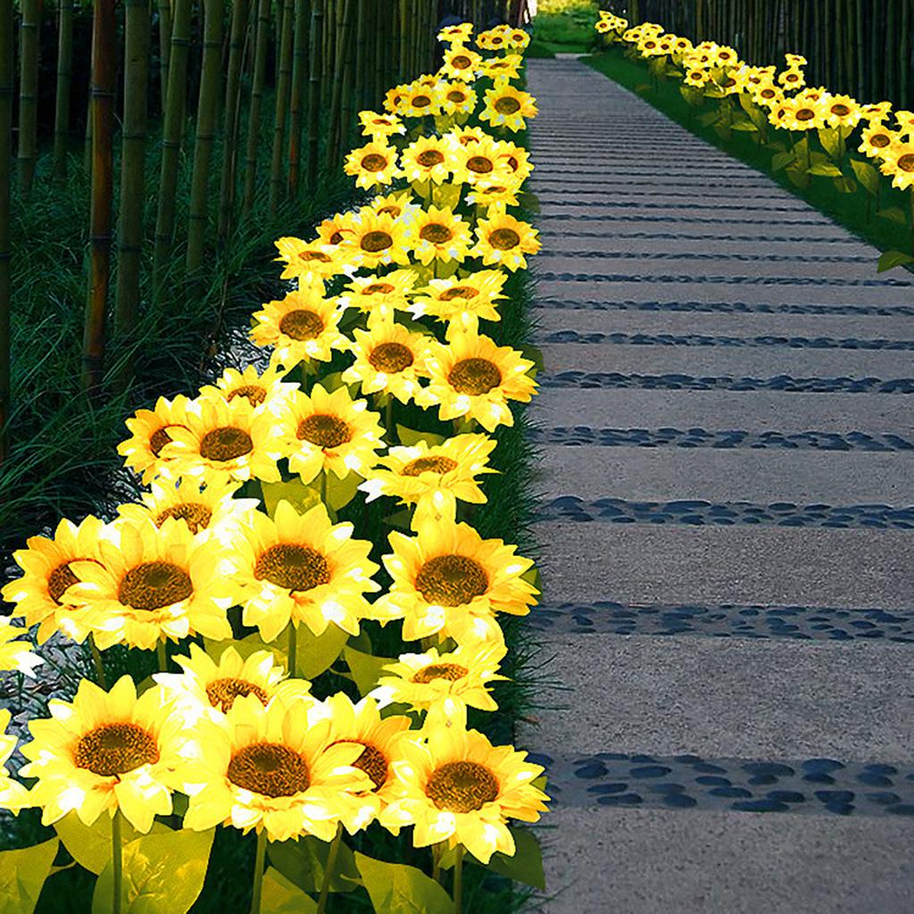 2 Packs Solar Sunflower Lights Intelligent Light Control Outdoor Waterproof Garden Landscape Stake Light (3 sunflowers)