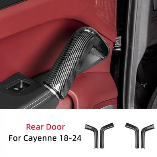 2x Bright ABS Carbon Fiber Car Interior Door Handle Cover For Cayenne 2018-2024 Rear Left + Rear Right