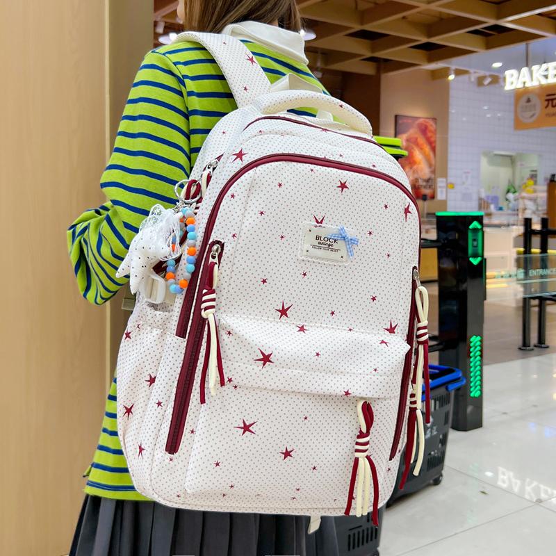 Star Print Student Schoolbag Color Contrast Women's Large Capacity Backpack