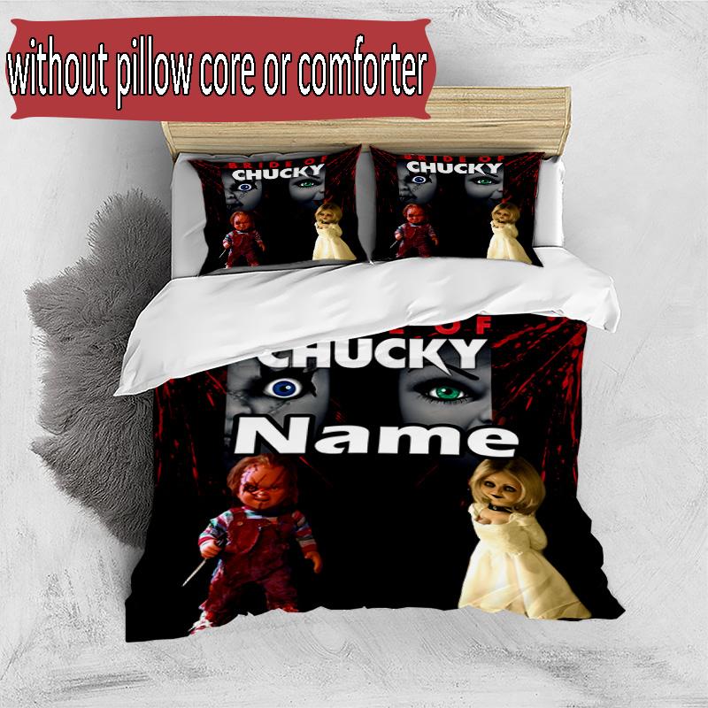 3-teiliges Bettbezug-Set (1 * Bettbezug + 2 * Kissenbezug, ohne Kern), Maßgeschneidertes Bettwäsche-Set mit Braut von Chucky-Muster, Dekoration für Schlafzimmer zu Hause, Geschenk