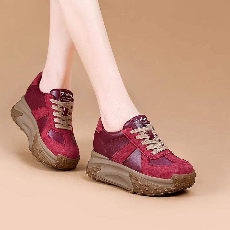 High on Platform Sneakers Shoes for Women Red Round Toe Woman Footwear Spring Autumn 2025 New Quality Stylish Y2k Fashion Sale