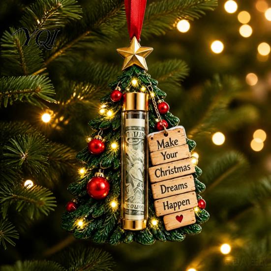 Hanging Money Gift Container Christmas Cash Holder Ornament for Holiday Tree Decorations, Transparent Acrylic Display Box with String Party Favors And