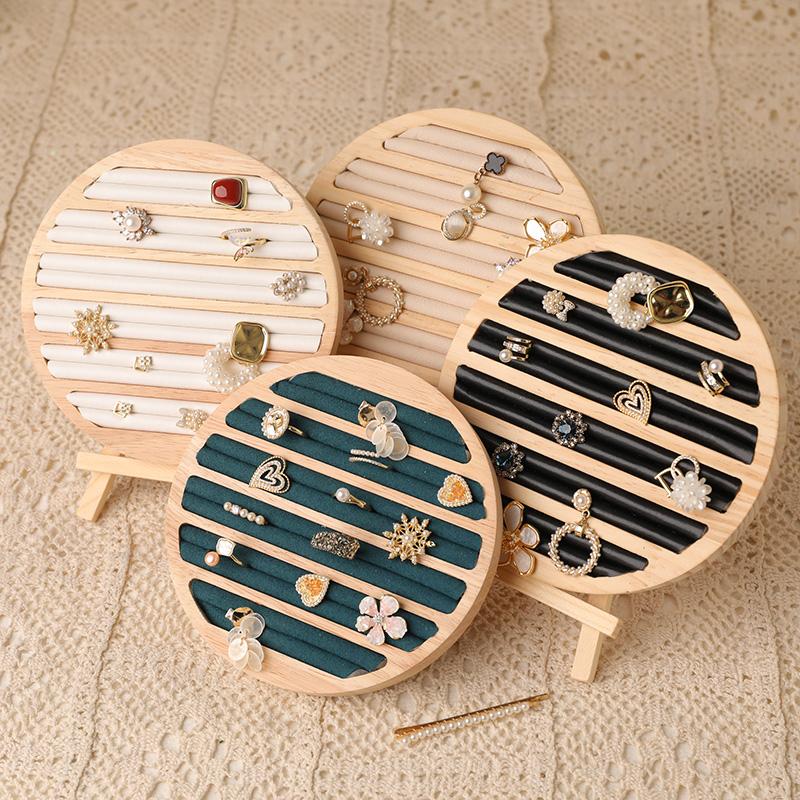 Wood Round Shape Jewelry Tray Ring Earrings Bracelet Display Plate Jewellery Storage Stand Counter Props