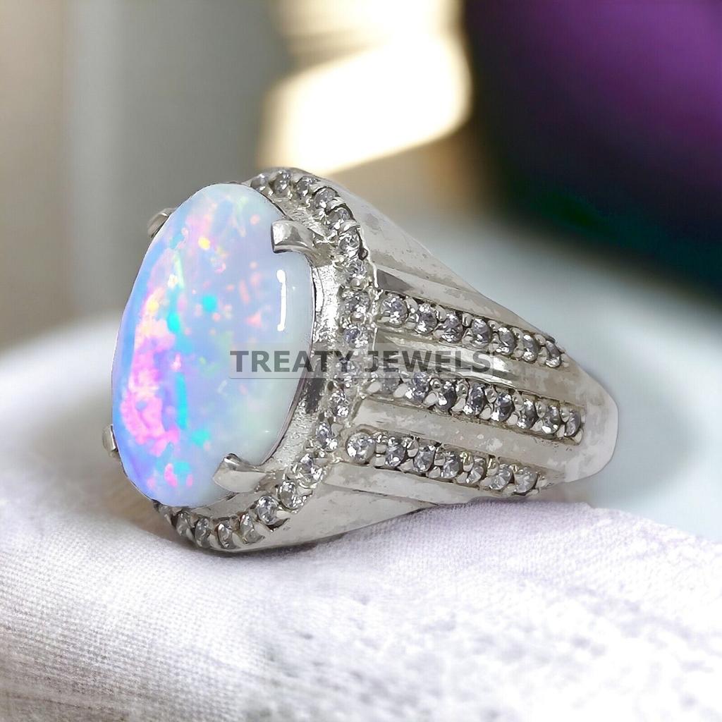 Opal Oval Cut Gemstone With 925 Sterling Silver Ring For Men's #867 JL375595287487