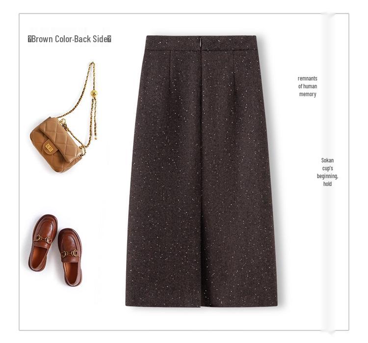 Sequined Mid-Length A-Line Skirt - 2025 Autumn/Winter Slit Hip-Hugging Style for Women