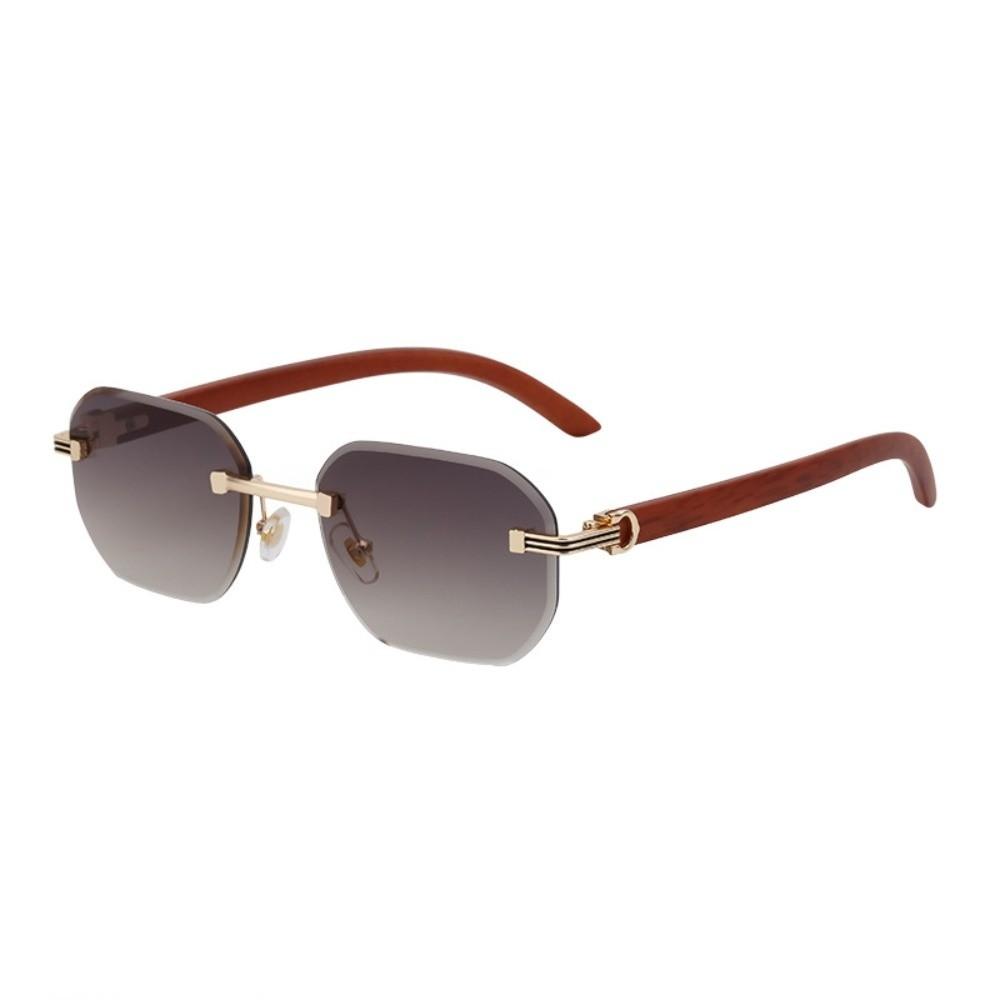 Wood-grain Glasses Temple Frameless Sunglasses Multicolor Men UV400 Eyewear  Unisex