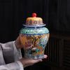 Ceramic Painted Flower and Bird Tea Caddy Color General Jar Household Food Coffee Bean Storage Jar Flower Arrangement Decoration