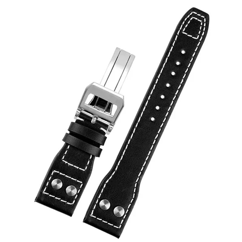 Für IWC Pilot Rindsleder Armband 22mm 21mm 20mm Echtes Leder Uhrenarmband Stahl Faltschließe Schwarzes Armband Zubehör