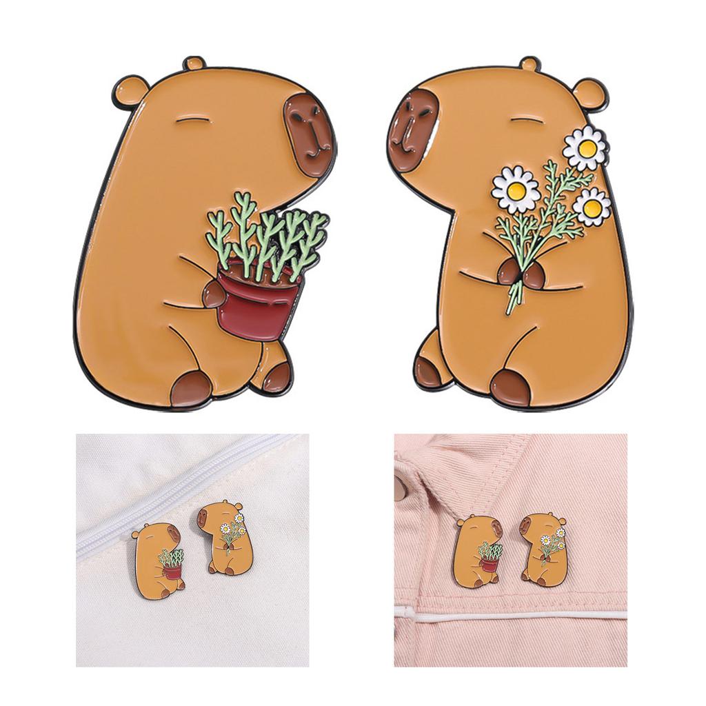 1 Pair Capybara Shaped Brooch Pin Handmade Lapel Badge Fashionable Alloy Animal Themed Jewelry for Clothing Accessory