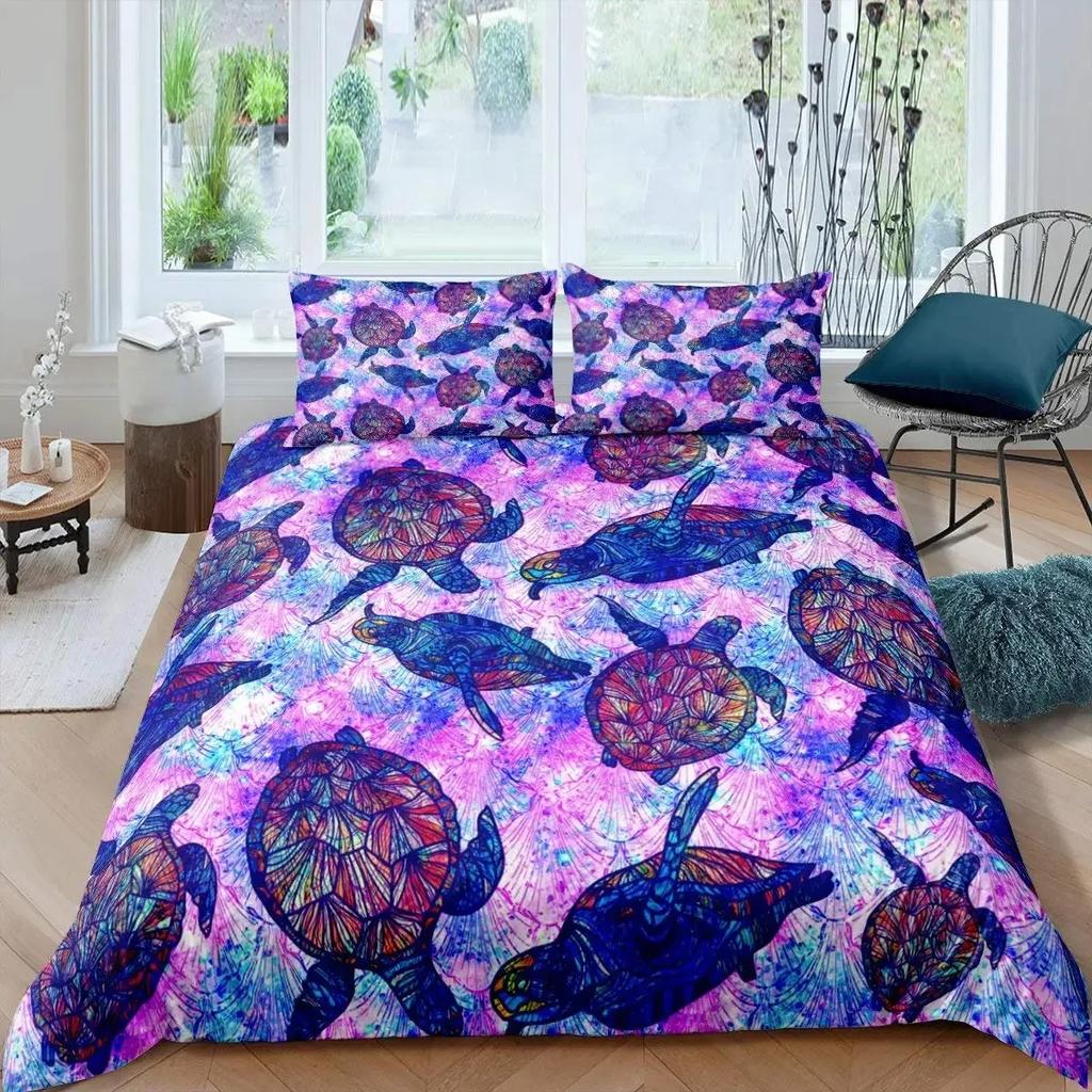 Sea Animals Duvet Cover Set Turtle Print Bedding Sets Queen Size 3D Gorgeous Luxury Comforter Cover Set Marine Life Quilt Cover