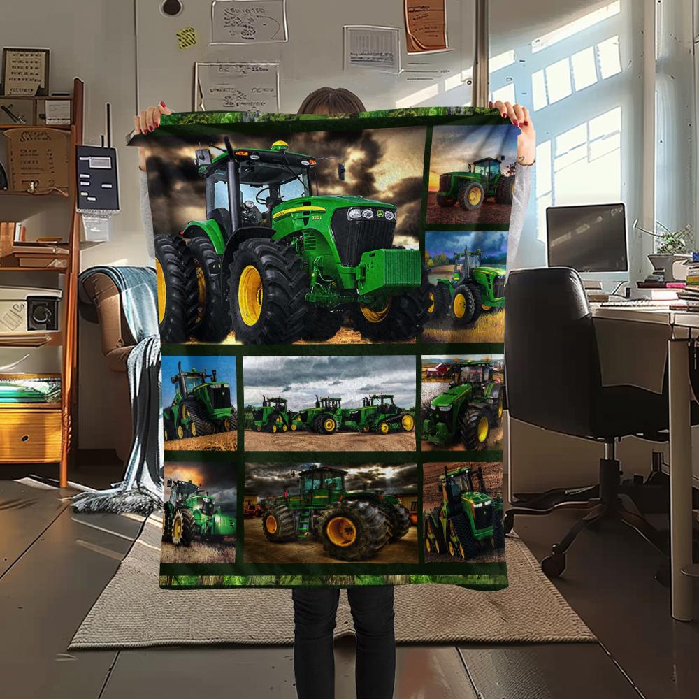 1Pc Tractor Truck Print Flannel Blanket, High quality Comfortable for All Seasons, Home Decor, Warmth and Comfort, Perfect for Christmas Gifts