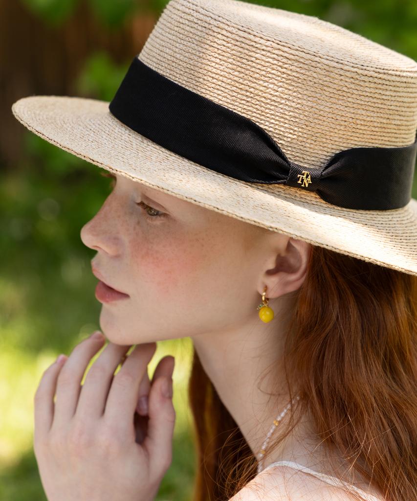 Tatiana Lunel Ribbon Band Natural Raffia Boater Hat Ht8195 Black