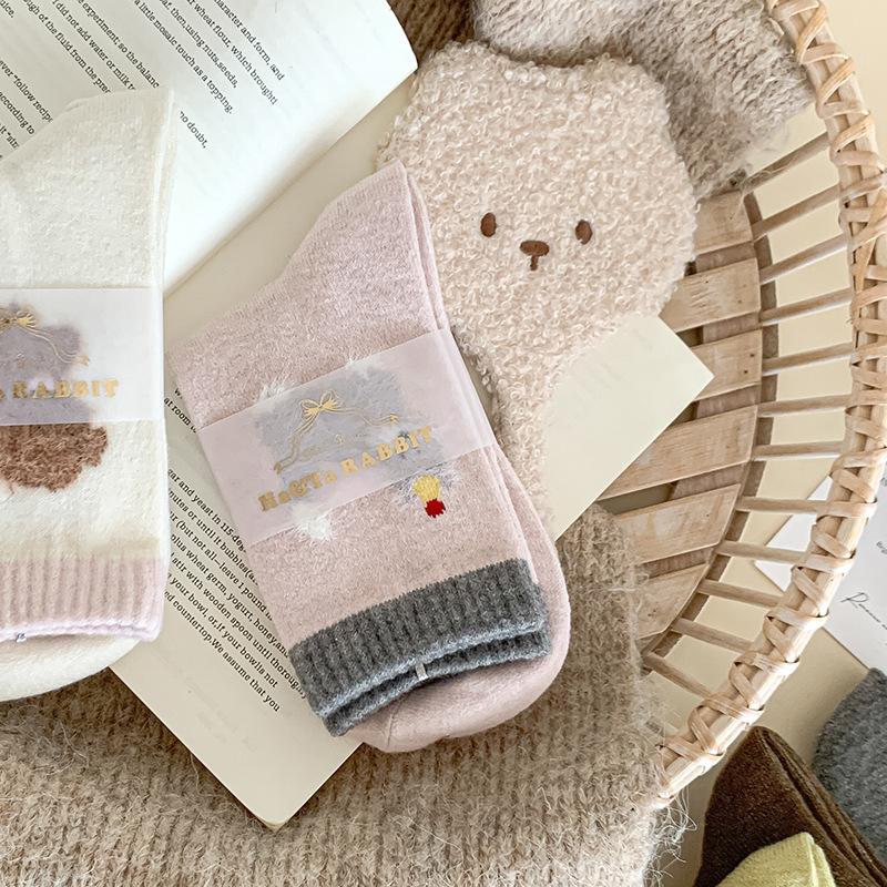 Grey Puppy Socks Warm Moorse Thickened Fleece Warm And Cute Cartoon Animal Tide Stockings