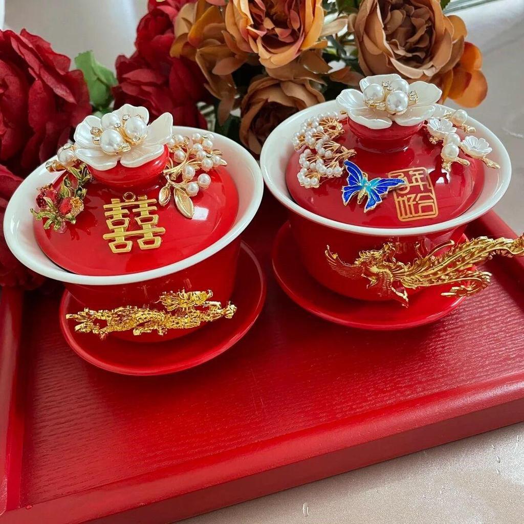 Wedding Ceramic Gaiwan Tea Cup Set