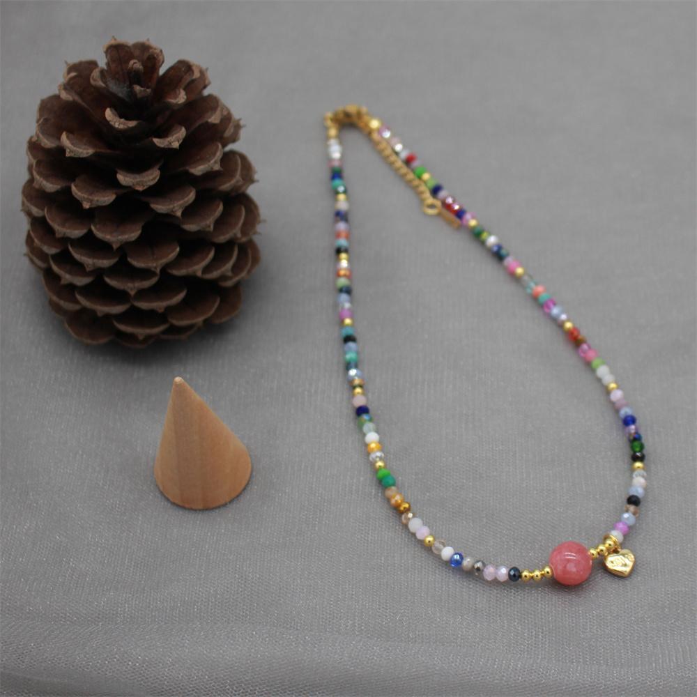 

Natural Stone Crystal Choker Beads Necklace LOVE Pendant Women Agates Fluorite Lapis Bullet Clavicle Chain Jewelry Gift