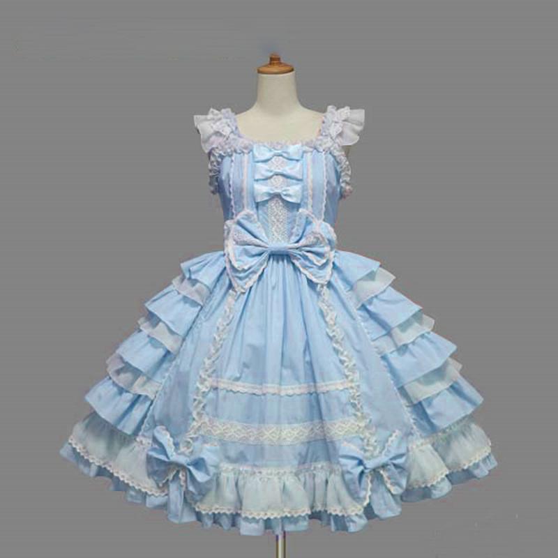 Women Lolita Pink Cotton Princess Dress Court Style Gothic Tank Costume Cute Maid Dress Girls